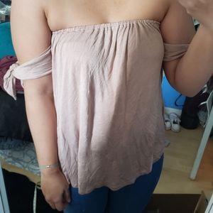 Off the Shoulder Tie Sleeve Strapless Top Blouse sz Small